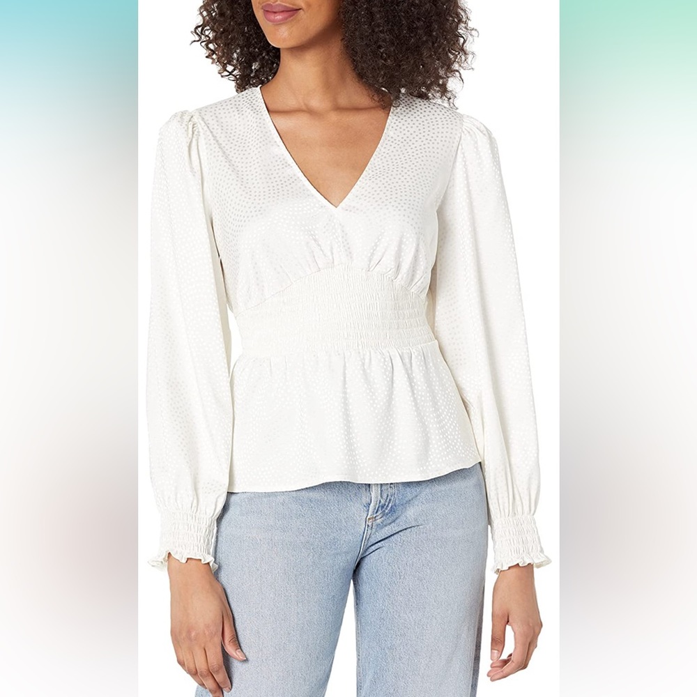 BCBGMAXAZRIA Women's Long Sleeve Blouse with Smocked Waist